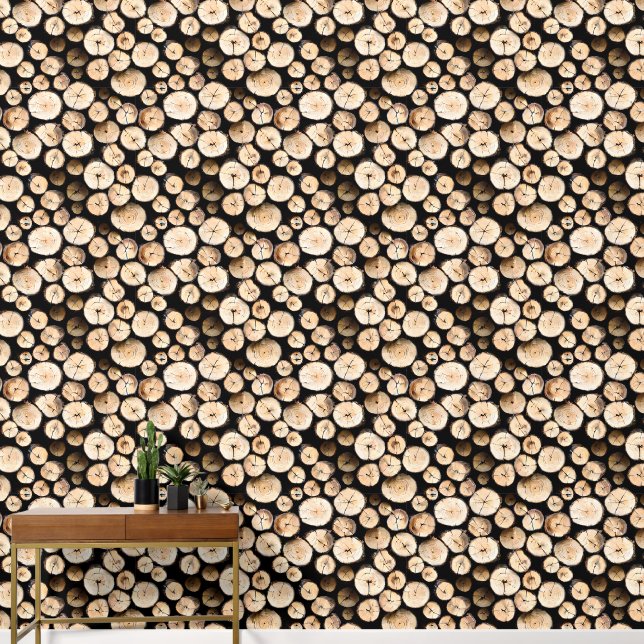 Timber logs wood stack forestry seamless pattern behang (Hal)