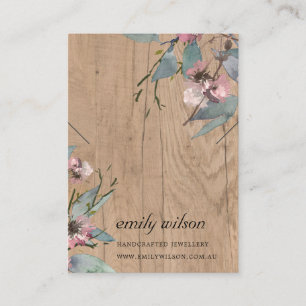 TIMBER PINK FLORAL EUCALYPTUS KETTING DISPLAY VISITEKAARTJE