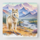 Timber Wolf Natuur Vierkante Klok (Voorkant)