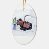 Timberwolf-houtchipper Keramisch Ornament (Links)