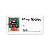 Timbre Autocollant Étiquette Chat Noir de Noël (Devant)