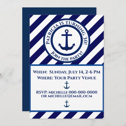 Timbre d'Ancre et bande diagonale Invitation d'ann (Devant / Derrière)