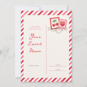 Timbre de cerise rouge Carte rose rayure sucrée