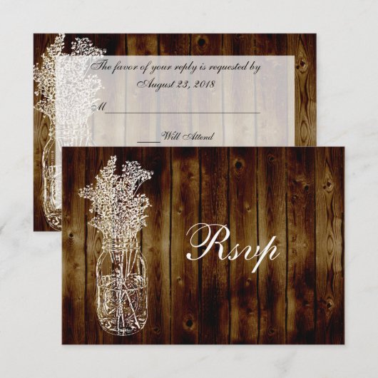 Timbre de pot Mason pour RSVP sur planche de bois (Devant / Derrière)