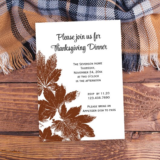 Timbre feuille Brown Thanksgiving Dîner Invitation