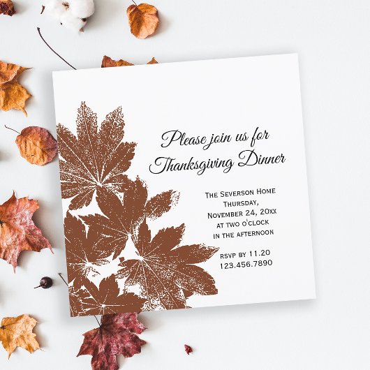 Timbre feuille Brown Thanksgiving Dîner Invitation