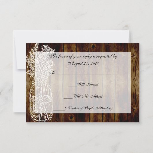 Timbre Mason Jar RSVP sur plaque en bois foncé (Dos)