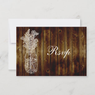 Timbre Mason Jar RSVP sur plaque en bois foncé