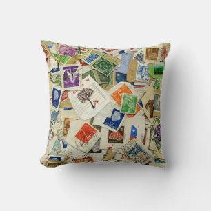 Timbre Postage Collage Voyage Jeter Oreiller