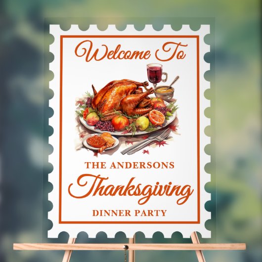 Timbre Retro Postage Thanksgiving Bienvenue (Neutre)