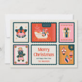 Timbres Colorés Joyeux Noël Carte de Vœux (Devant)