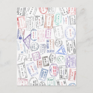 Timbres de passeport mondiaux sur une carte postal