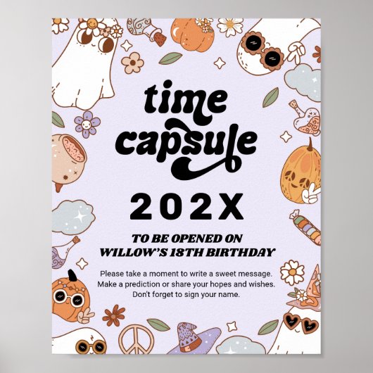 Time Capsule Groovy Spooky Halloween Birthday Poster (Voorkant)