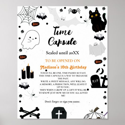 Time Capsule Halloween spook baby shower spel P Poster (Voorkant)