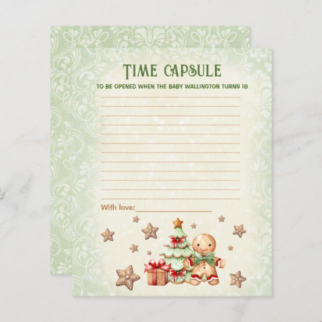 Time capsule Kaart Kerst Baby shower Game (Voorkant / Achterkant)
