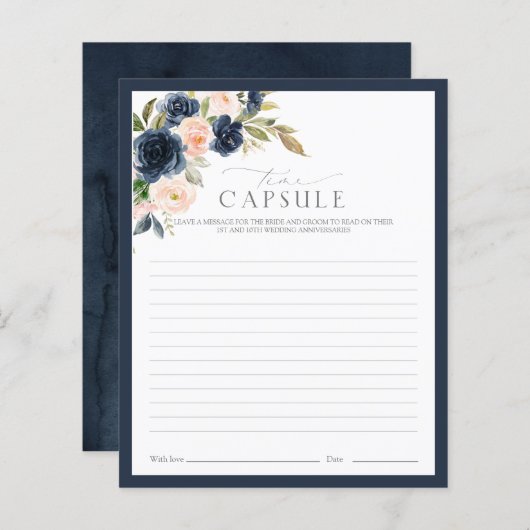 Time Capsule Navy Blue & Blush Floral Shower Game (Voorkant / Achterkant)