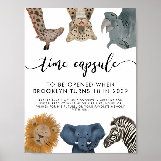 Time Capsule Sign | Boy Safari Birthday Party Poster (Voorkant)