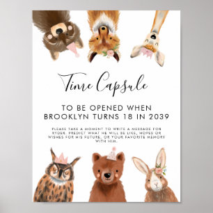 Time Capsule Sign   Girl Woodland Birthday Party Poster