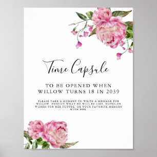 Time Capsule Sign Pink Floral Birthday Party Poster