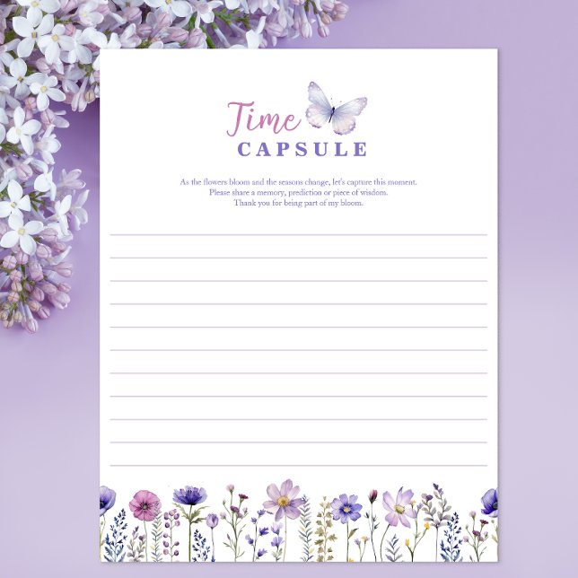 Time Capsule Wildflower Eerste Verjaardag Party Ga (Birthday Party Time Capsule Activity Sheet)