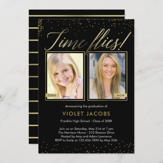 Time Flies EDITABLE COLOR Afstuderen Invision Kaart (Voorkant / Achterkant)