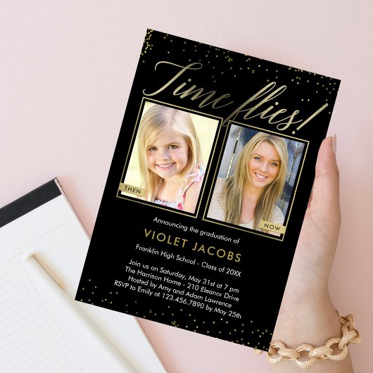 Time Flies EDITABLE COLOR Afstuderen Invision Kaart