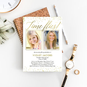 Time Flies EDITABLE COLOR Afstuderen Invision Kaart