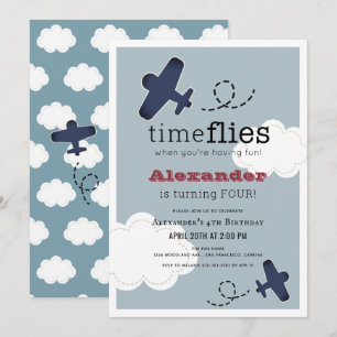 Time Flies Vliegtuig Blue Boy Verjaardag uitnodigi Kaart