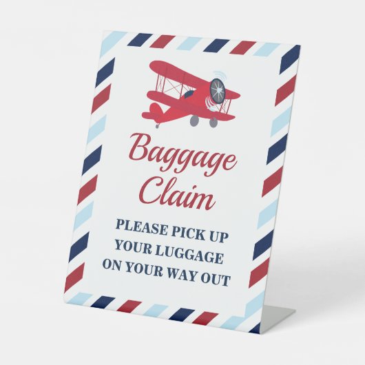 Time Flies Vliegtuig Verjaardagsbagage Claim Sign Reclamebord Met Voetstuk (Voorkant)