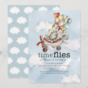 Time Flies Vliegtuigballonnen Beer & Bunny Verjaar Kaart