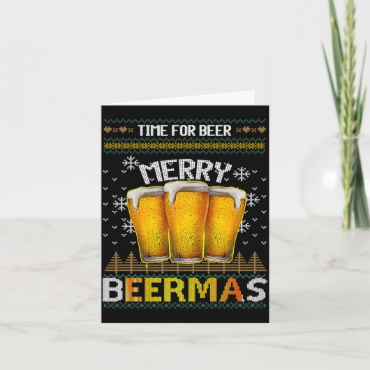 Time For Beer Merry Beermas Funny Christmas Beer L Kaart (Voorkant)