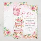 Time for Tea Birthday Party Invitation Kaart (Voorkant / Achterkant)