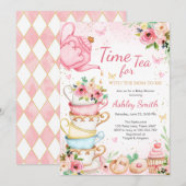 Time for Tea Birthday Party Invitation Kaart (Voorkant / Achterkant)