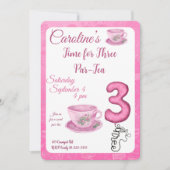 Time for Three Par-tea 3rd Birthday Invitation (Devant)