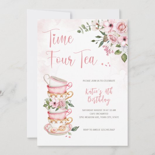 Time FOUR Tea 4th Birthday Invitation (Devant)