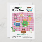Time Four Tea - uitnodiging voor vierde verjaardag (Voorkant)