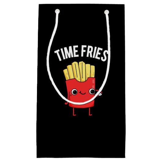 Time Fries Funny French Fries Pun Dark BG Klein Cadeauzakje (Voorkant)