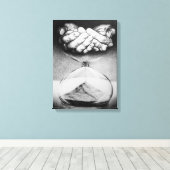 Time Hourglass handen Potlood Tekening Surreal art Canvas Afdruk (Insitu (Houten vloer))