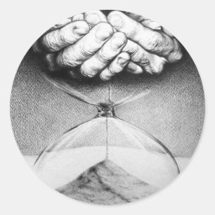 Time Hourglass handen Potlood Tekening Surreal art Ronde Sticker