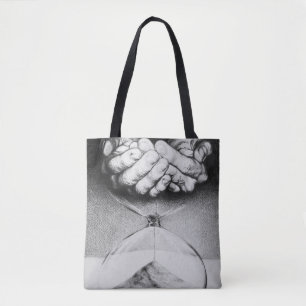 Time Hourglass handen Potlood Tekening Surreal art Tote Bag
