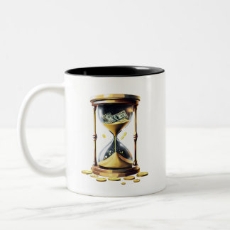 Time Is Money Hourglass Gold Coins Entrepreneur Hu Tweekleurige Koffiemok