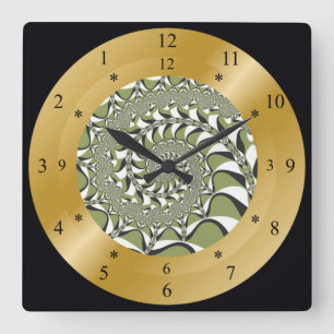 Time Machine Clock~Wormhole~Moss Green & White ~ Vierkante Klok