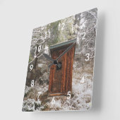 TIME TO GO! OUTHOUSE WALL CLOCK WINTER SCENE VIERKANTE KLOK (Hoek)