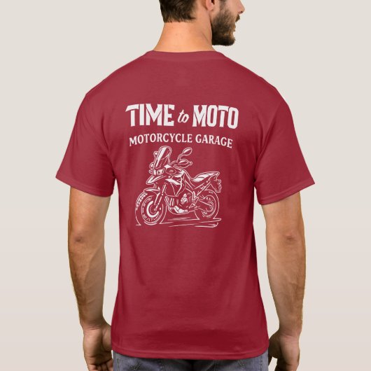 Time to Moto Adventure Motorcycle Garage T-Shirt (Dos)
