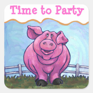 Time to Party pig Party Envelope Seal Vierkante Sticker