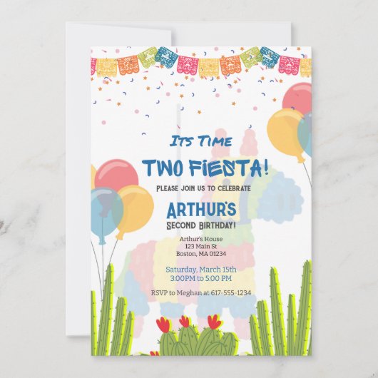Time Two Fiesta 2e verjaardag Pinata uitnodiging (Voorkant)