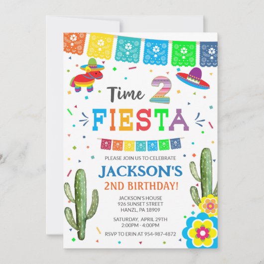 Time Two Fiesta | Invitation pour un 2ème annivers (Devant)
