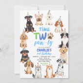 Time Two Pawty Dog Lovers Kids Second Birthday Kaart (Voorkant)