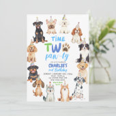 Time Two Pawty Dog Lovers Kids Second Birthday Kaart (Staand voorkant)