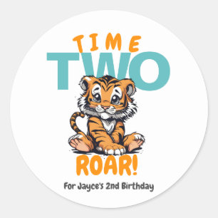 Time TWO Roar Tweede Verjaardag Tijger Oerwoud Par Ronde Sticker